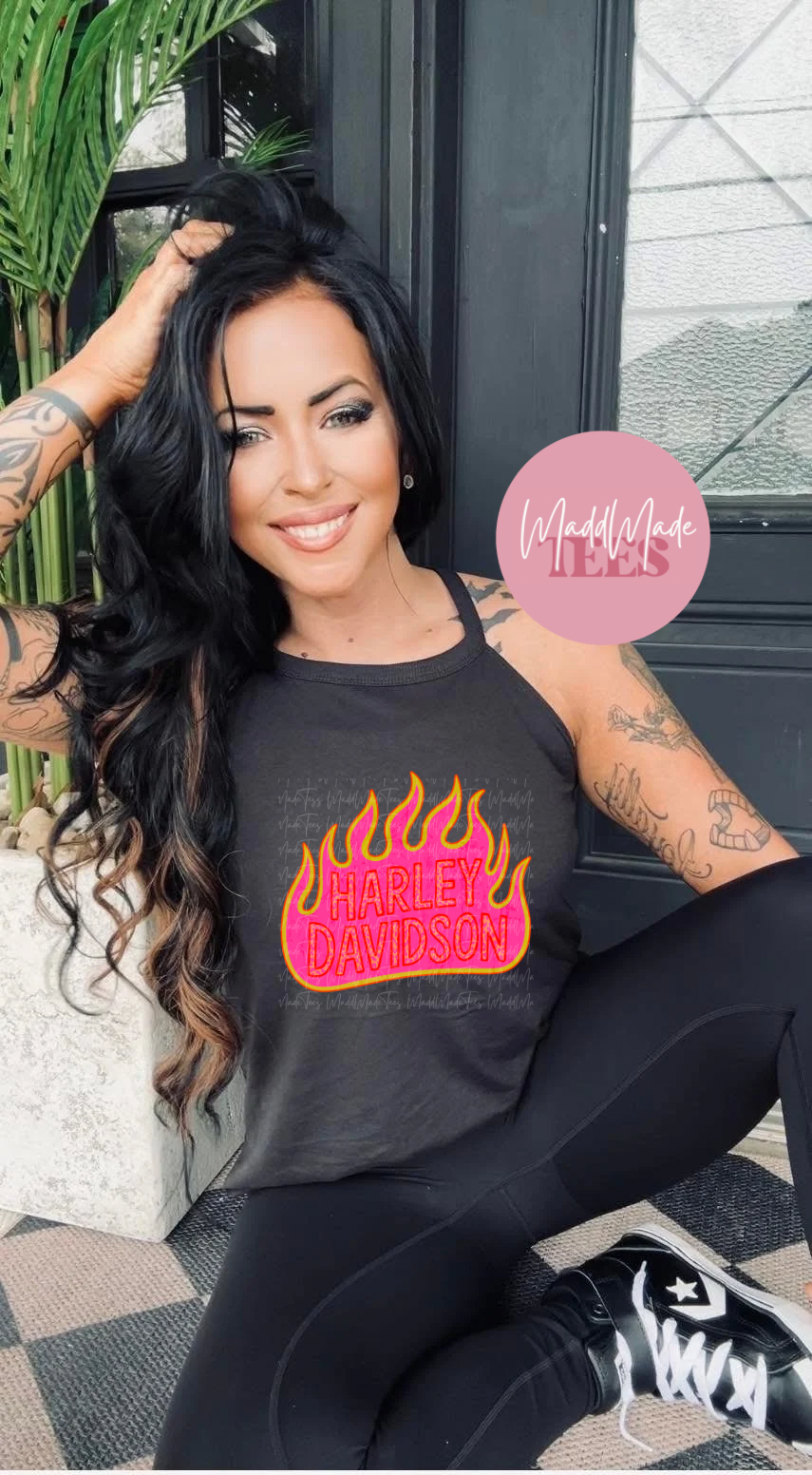 Pink Flames Harley