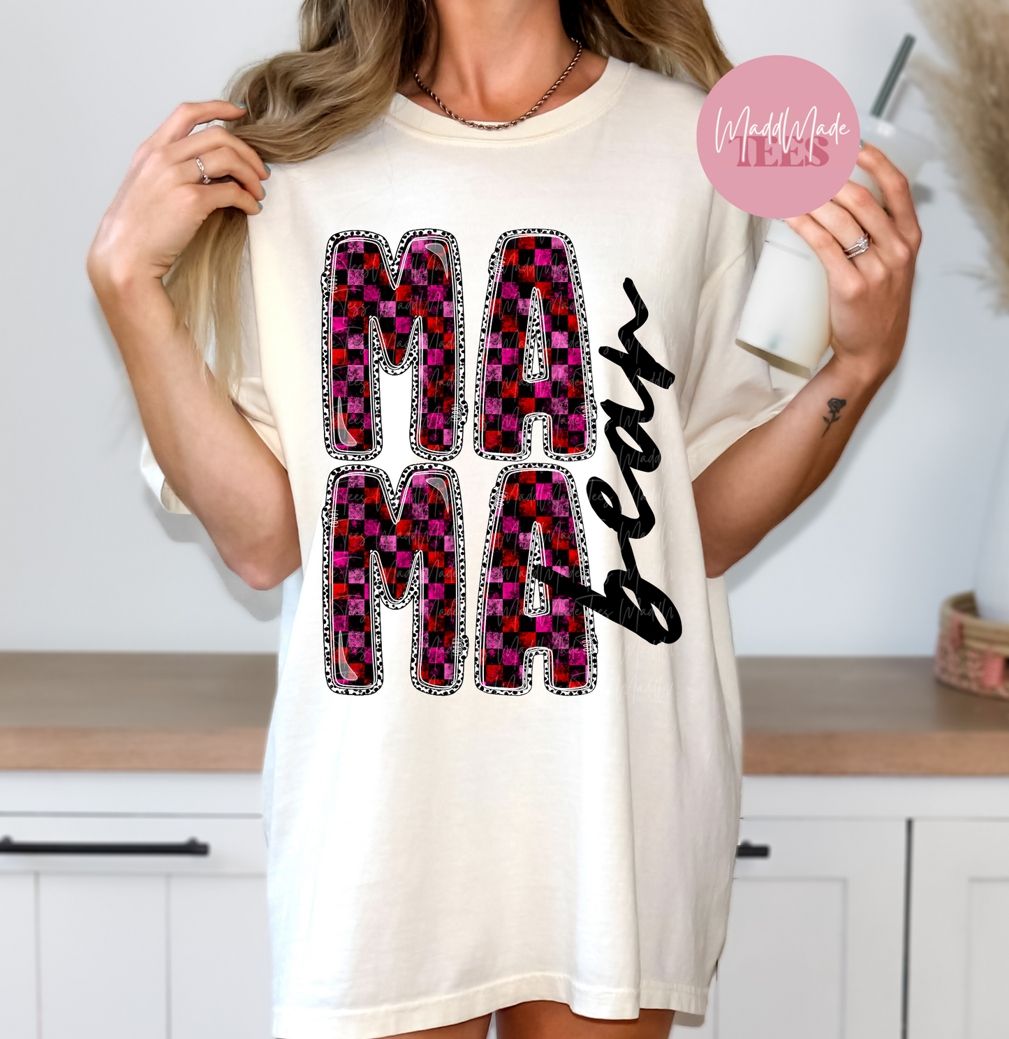 Pink/Red Checkered Mama Bear